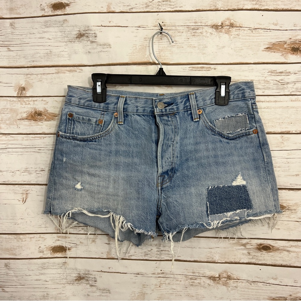 Levi’s 501 Button Fly Patchwork Cut Off Raw Hem S… - image 1